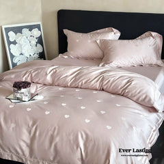 Silky Luxury Heart Jacquard Bedding Set - Pink