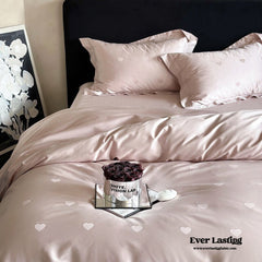 Silky Luxury Heart Jacquard Bedding Set - Pink