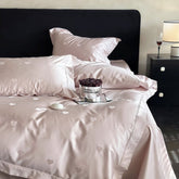 Silky Luxury Heart Jacquard Bedding Set - Pink