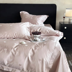 Silky Luxury Heart Jacquard Bedding Set - Pink