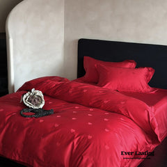 Silky Luxury Heart Jacquard Bedding Set - Red