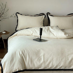 Silky Luxury Heart Textured Bedding Set - Cream