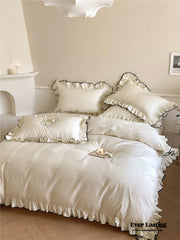 Silky Ruffle Bedding Set - Ivory White