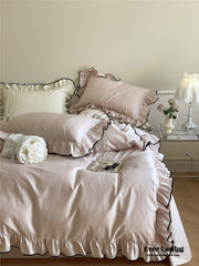 Silky Ruffle Bedding Set - Rust Pink