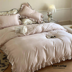 Silky Ruffle Bedding Set - Rust Pink
