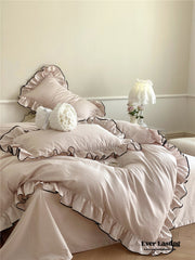 Silky Ruffle Bedding Set - Rust Pink