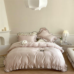 Silky Ruffle Bedding Set - Rust Pink