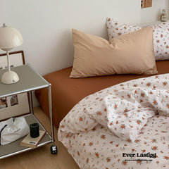 Small Floral Cotton Bedding Set - Burnt Orange + White