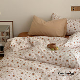 Small Floral Cotton Bedding Set - Burnt Orange + White