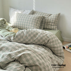 Soft Blend Plaid Bedding Set - Green