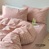 Soft Blend Plaid Bedding Set - Pink
