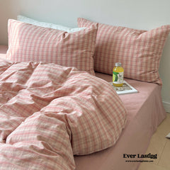 Soft Blend Plaid Bedding Set - Pink