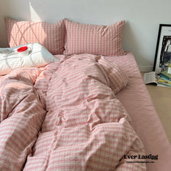Soft Blend Plaid Bedding Set - Pink