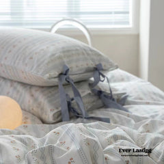 Soft Cottage Blue Ribbon Bedding Set - Blue