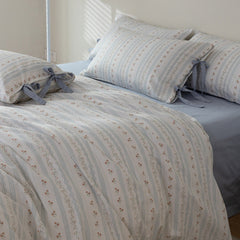 Soft Cottage Blue Ribbon Bedding Set - Blue