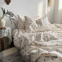 Soft Floral Bedding Set - Purple