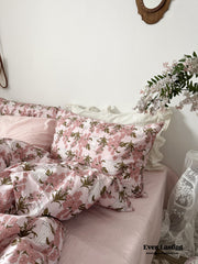 Spring Floral Washed Cotton Bedding Set - Pink Kitty