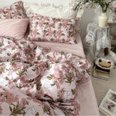 Spring Floral Washed Cotton Bedding Set - Pink Kitty