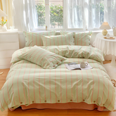 Stripe Buttoned Bedding Set - Mint Pink