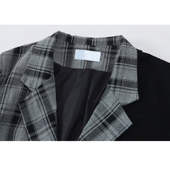 Plaid Stitching Drop Shoulder Blazer