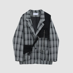 Plaid Stitching Drop Shoulder Blazer