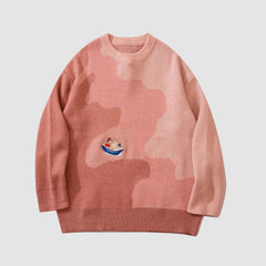 Strickpullover mit Segelboot-Stickerei