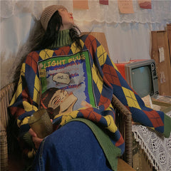 Retro-Rollkragenpullover mit Argyle-Muster