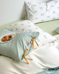 Sweet Bow Striped Bedding Set - Green