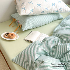 Sweet Bow Striped Bedding Set - Green