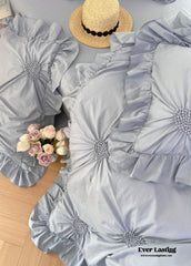 Sweet Heart Embroidered Ruffle Bedding Set - Blue