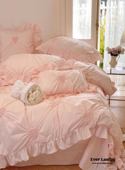 Sweet Heart Embroidered Ruffle Bedding Set - Pink