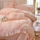 Sweet Heart Embroidered Ruffle Bedding Set - Pink