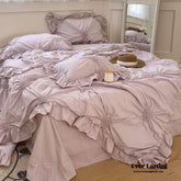 Sweet Heart Embroidered Ruffle Bedding Set - Purple