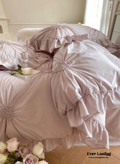 Sweet Heart Embroidered Ruffle Bedding Set - Purple