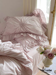 Sweet Heart Embroidered Ruffle Bedding Set - Purple