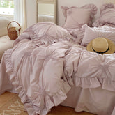 Sweet Heart Embroidered Ruffle Bedding Set - Purple
