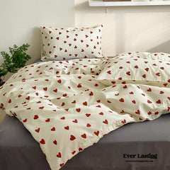 Sweet Hearts Cotton Bedding Set - White Red
