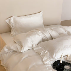 Tencel Silky Floral Ruffle Bedding Set - Snow White