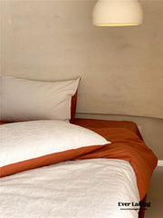 Textured Floral Bedding Set - White Red