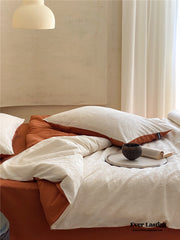 Textured Floral Bedding Set - White Red