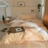 Thickened Pastel Textured Ruffle Bedding Set - Peach