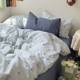 Thin Stripe Floral Bedding Set - Blue