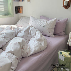 Thin Stripe Floral Bedding Set - Pink