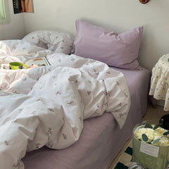 Thin Stripe Floral Bedding Set - Pink