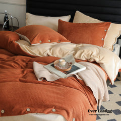 Velvet Buttoned Bedding Set - Orange