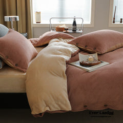 Velvet Buttoned Bedding Set - Rust Pink