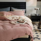 Velvet Buttoned Bedding Set - Rust Pink