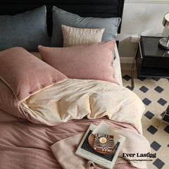 Velvet Buttoned Bedding Set - Rust Pink