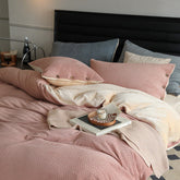 Velvet Buttoned Bedding Set - Rust Pink