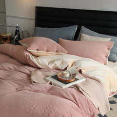 Velvet Buttoned Bedding Set - Rust Pink